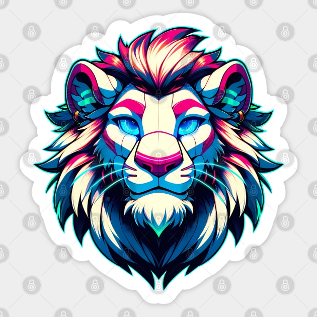 Cyberpunk Neon Furry Anthro Lion V2 Sticker by Blue Bull Bazaar